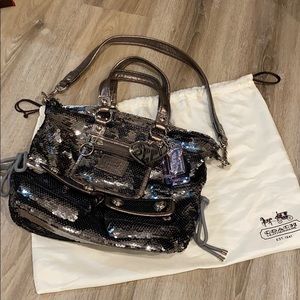 Coach Poppy platinum sequin handbag (gently used)